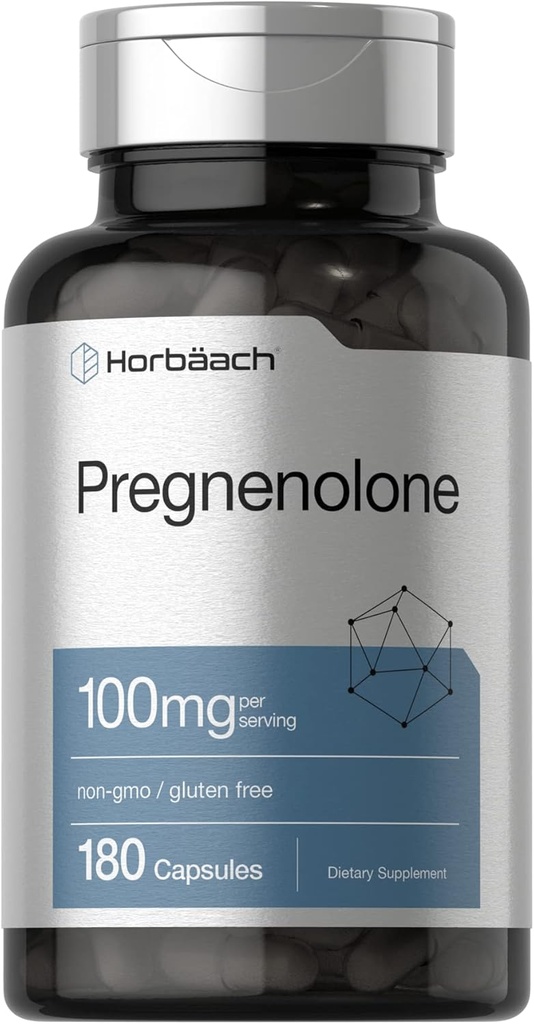 Horbäach Pregnenolone 100mg | 180 Capsules | Non-GMO and Gluten Free Supplement