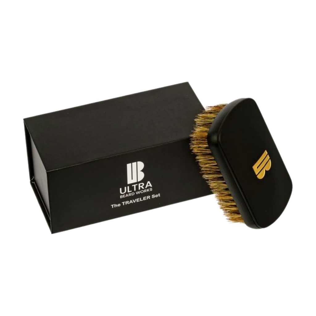 Juego de pincel de barba magnético de gama alta – El juego “Traveler” incluye un espejo desmontable y un cepillo de bristle de jabalí. El "ULTIMATE BRUSH" está disponible en tres sets y varios colores.