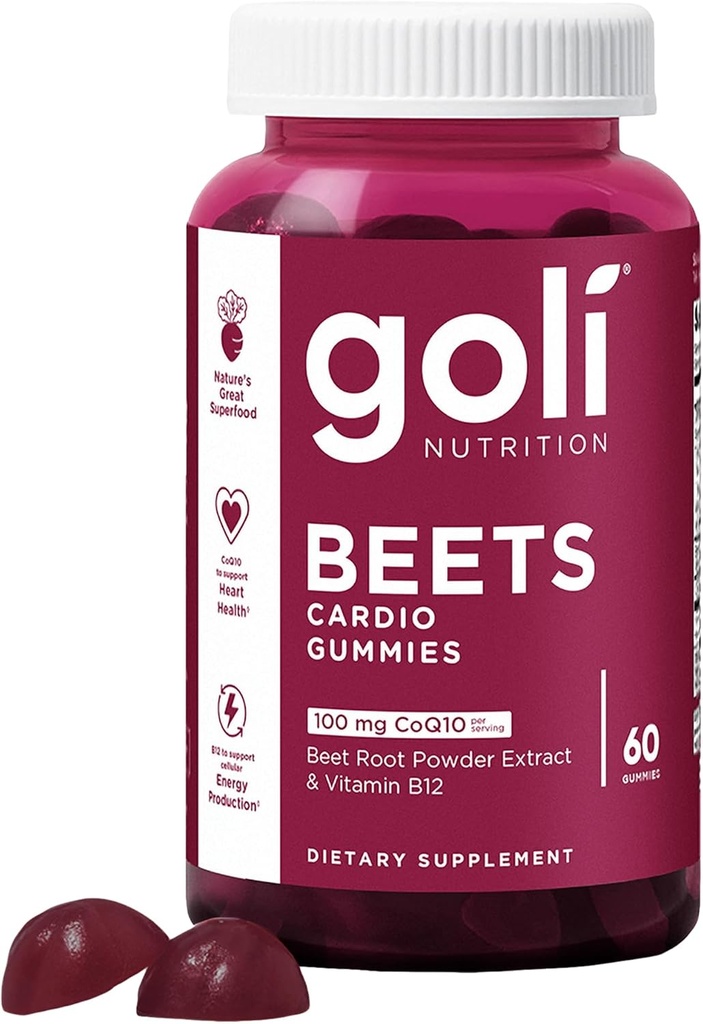 Suplemento nutricional Goli, Beets Cardio Gummy - 60 Conde - 100mg CoQ10 &amp; Beet Root Extract - Gluten-Free, Vegan, Non-GMO, y Gelatin-Free.