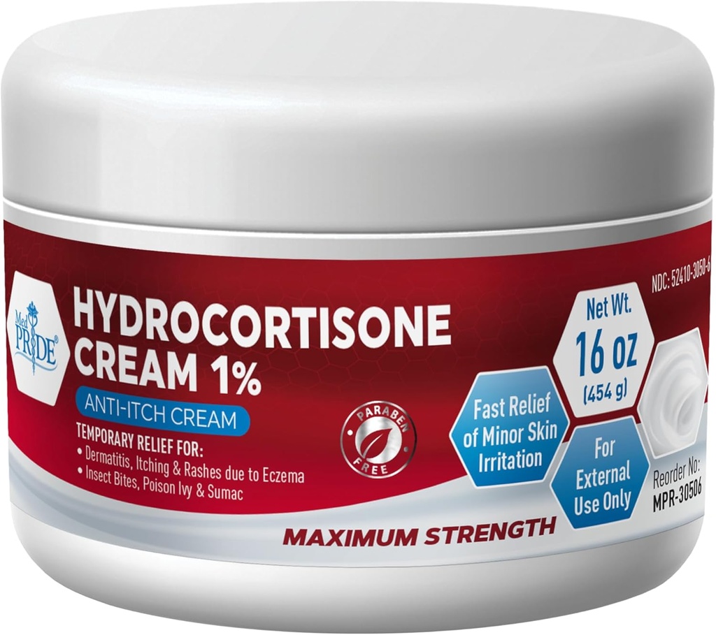 MED Pride 1% Hydrocortisone Cream Bulk 16 Oz Maximum Strength Itch Relief for Eczema, Dermatitis, Rashes, Mosquito Bites