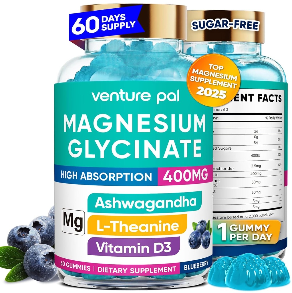 60 días de suministro de magnesio Glycinate 400mg Gummies con Ashwagandha, L-Theanine, CoQ10, Vitamina D3 &amp; B6, azúcar de magnesio gratis Gummies para adultos &amp; niños, alivio de estrés, sueño &amp; calma, Vegan, gluten Gratis
