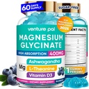 60 días de suministro de magnesio Glycinate 400mg Gummies con Ashwagandha, L-Theanine, CoQ10, Vitamina D3 &amp; B6, azúcar de magnesio gratis Gummies para adultos &amp; niños, alivio de estrés, sueño &amp; calma, Vegan, gluten Gratis