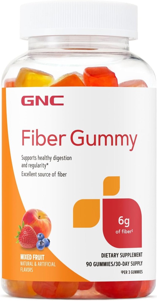 GNC Fiber 6g Gummy, soporta la digestión saludable " regularidad, fruta mixta, 90 cuenta