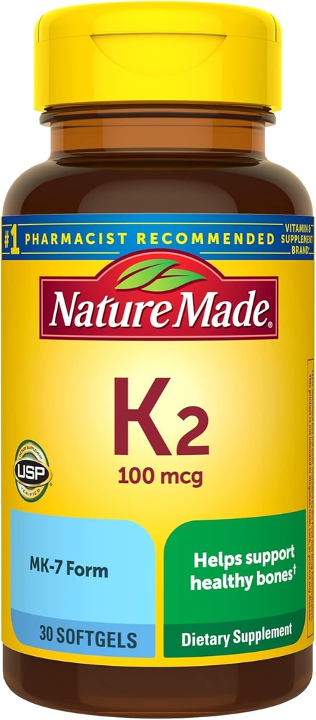 Nature Made Vitamina K2 100 mcg, Suplementos de bonificación saludables, 30 Softgels, 30 Day Supply