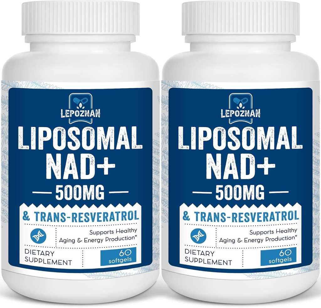 Liposomal NAD + 500 mg + Trans-Resveratrol 300 mg, Absorción superior,True NAD Suplemento eficiente que NMN,Nicotinamide Riboside para el metabolismo de energía celular & ADN Reparación,Envejecimiento saludable,120 Softgels