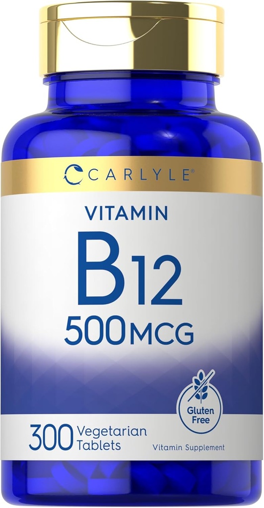 Carlyle Vitamina B-12 500mcg TEN 300 Tablets ANTE Vegetarian, Non-GMO, Gluten Free Supplement