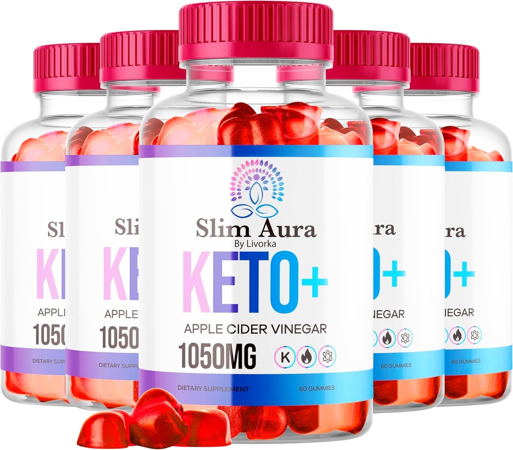 (5 Pack) Slim Aura Keto ACV Gummies - Official Slim Aura Keto Plus Apple Cider Vinegar 1050MG Advanced Formula Gummys, All Natural Premium Formula, Slimaura Gomitas Reseñas, 300 Gummies para 5 meses