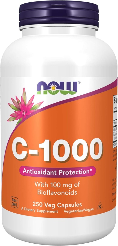 AHORA Suplementos de alimentos, vitamina C-1,000 con 100 mg de Bioflavonoides, Protección Antioxidante*, 250 cápsulas de verduras
