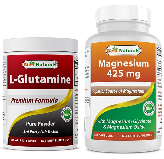 L-Glutamine Pure Powder 1 LB & Magnesium Glycinate 425 mg