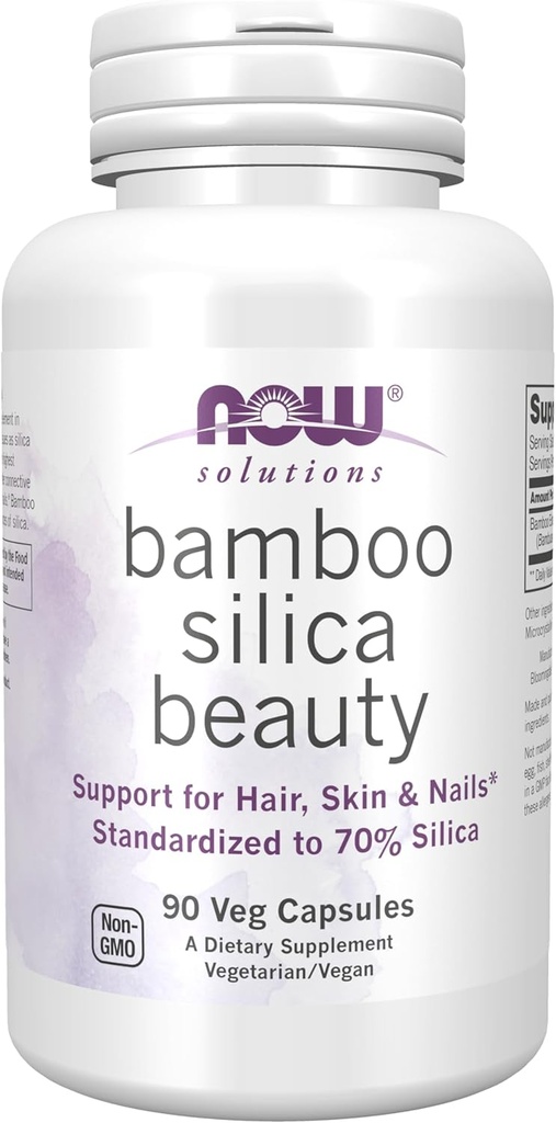 AHORA Soluciones alimentarias, Bamboo Silica Belleza, Apoyo para el cabello, Esquí & uñas, Estándarizado al 70% Silica, 90 cápsulas de veg