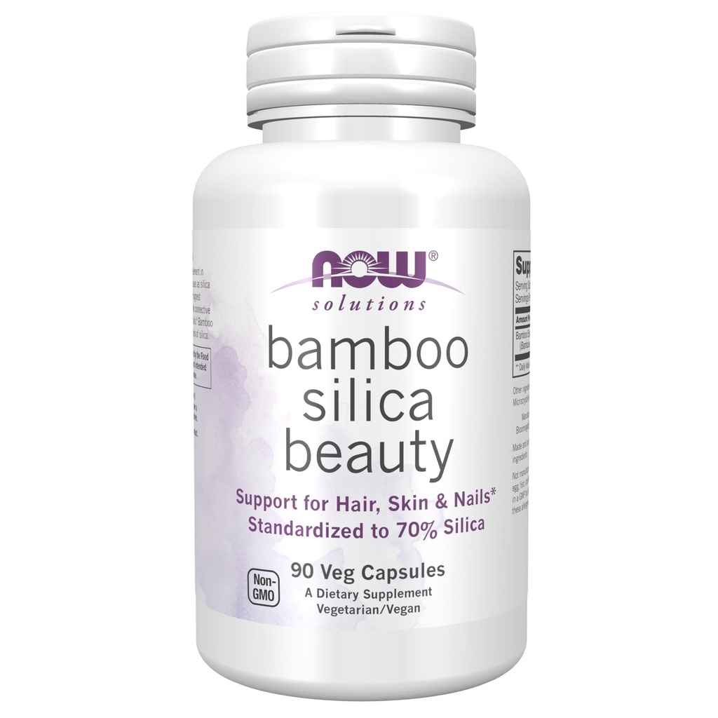 NOW Foods Solutions, Bamboo Silica Beauty, Support for Hair, Skin & Nails, Standardized to 70% Silica, 90 Veg Capsules