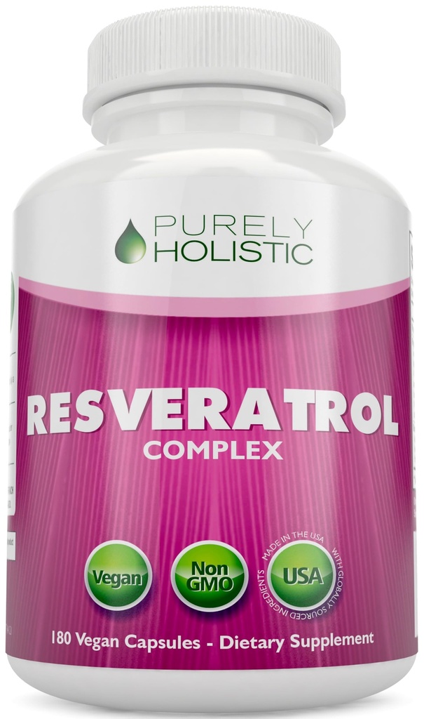 Resveratrol puramente Holístico 1450mg, 90 Servimientos, Suplemento Antioxidante Trans-Resveratrol con Complejo de Vitamina C y Polifenol, 180 cápsulas veganos