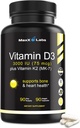 Vitamin D3 K2 3000 IU - with Vitamin K as MK-7 from Natto - High Potency Vitamin D Supplement Support Healthy Bones, Teeth, Heart & Immune Function, Gluten-Free - 90 Capsules