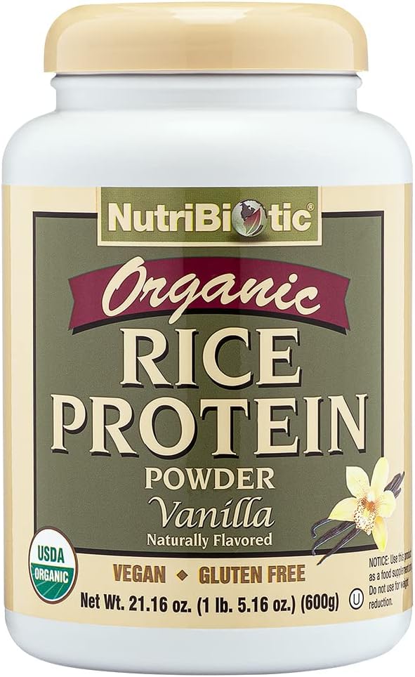 NutriBiotic Certified Organic Rice Protein Vanilla, 1 Lb. 5 Oz Silencio Carbohydrate Vegan Protein Powder ← Raw, Certified Kosher & Keto Friendly Silencio Hecho Sin Químicas, OGMs & Gluten Silencio fácil de digerir