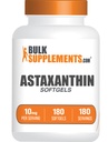 BulkSupplements.com Astaxanthin 12mg Softgels - Suplementos de Astaxanthin, Fuente Antioxidante - Gluten Free, 1 Softgel por Serving, 180 Conde (Pack of 1)