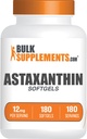 BulkSupplements.com Astaxanthin 12mg Softgels - Suplementos de Astaxanthin, Fuente Antioxidante - Gluten Free, 1 Softgel por Serving, 180 Conde (Pack of 1)