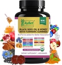 Aceite de semillas negras &amp; miel con gummies turméricas con bioperina, vinagre de manzana, biotina, zinc &amp; vitaminas C D3 B12 – Immune, detox, energía &amp; pelo uñas soporte – 60 Vegan, Halal, Gummies orgánicas