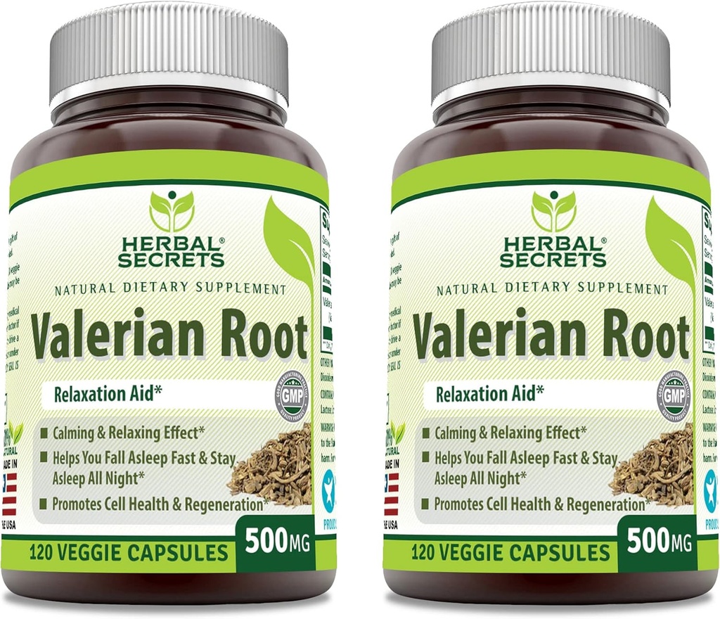 Herbal Secrets Valerian Root 500 Mg Suplemento Silencio Veggie Capsules Silencio No Gluten-Free Silencio Made in USA (2 Pack, 120 Conde)