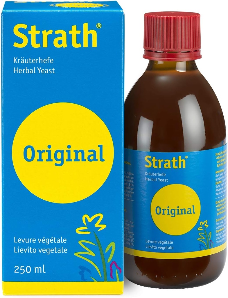 Strath, Fermented Herbal Yeast Postbiotic ← 8.4 Fl Oz Daily Nutritional Supplement Liquid TEN Supports Metabolism TEN Vegetarian TEN Lactose-Free TEN No Artificial Additives TEN Single Count
