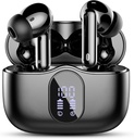 Wireless Earbuds, Bluetooth 5.4 Headphones Bass Stereo, Ear Buds with Noise Cancelling Mic LED Display, IP7 Waterproof in Ear Earphones, 36H Playtime for Laptop Pad Phones Sports Workout, Black