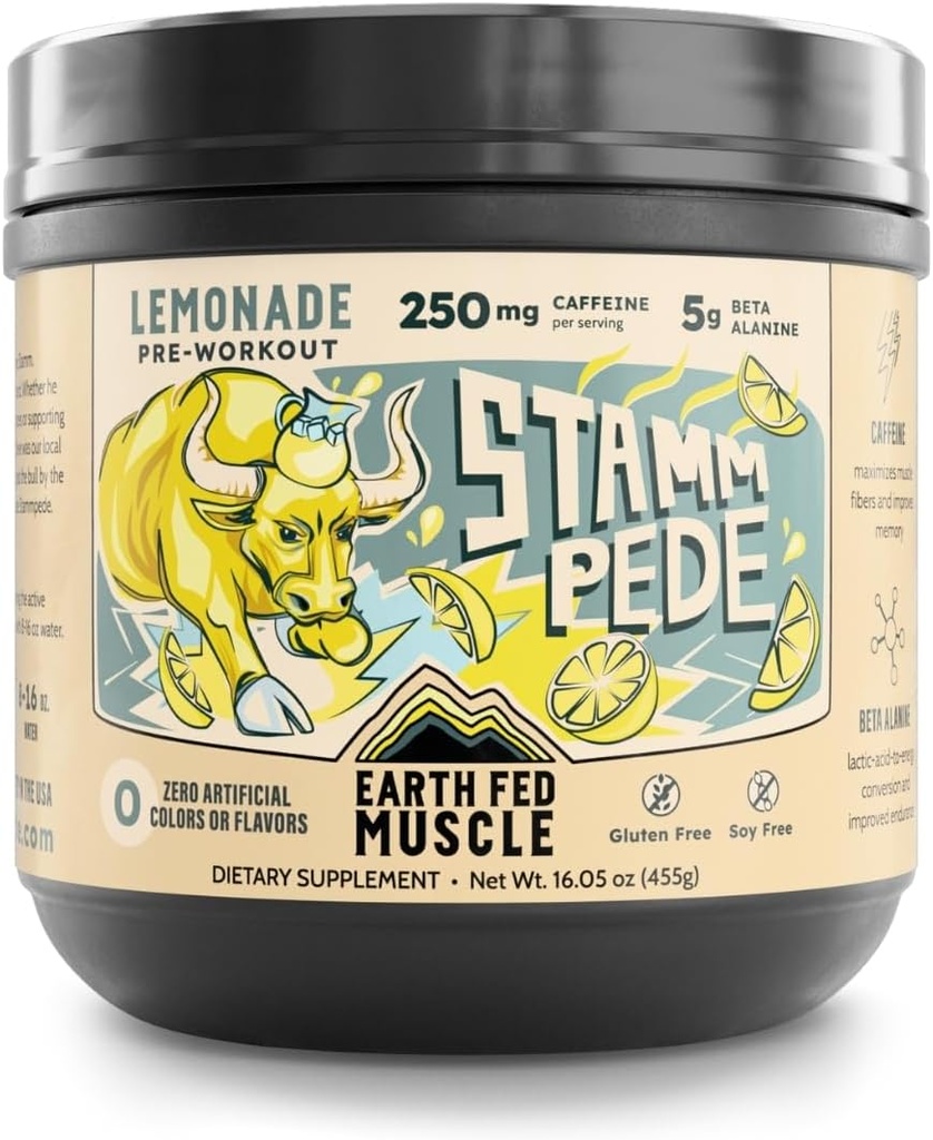 Fed Muscle Stammpede Pre Workout Powder, Lemonade Flavor, 250mg Caffeine Powder, 5g Beta Alanine, Citrulline, Taurine " Tyrosine, Gluten " Sugar Free Pre Workout, Keto Friendly, 26 Servings