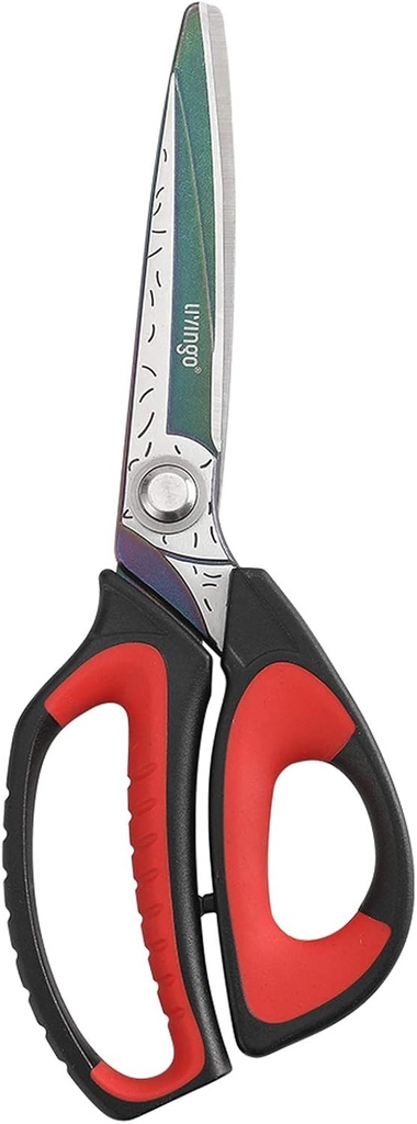 Tijeras multifuncionales de trabajo pesado LIVINGO 10 ", Premium Titanium Coating Forged Acero Inoxidable Herramienta Industrial Tienda Shears for Household, Pruning, Gardening, Fabric, Red/Black