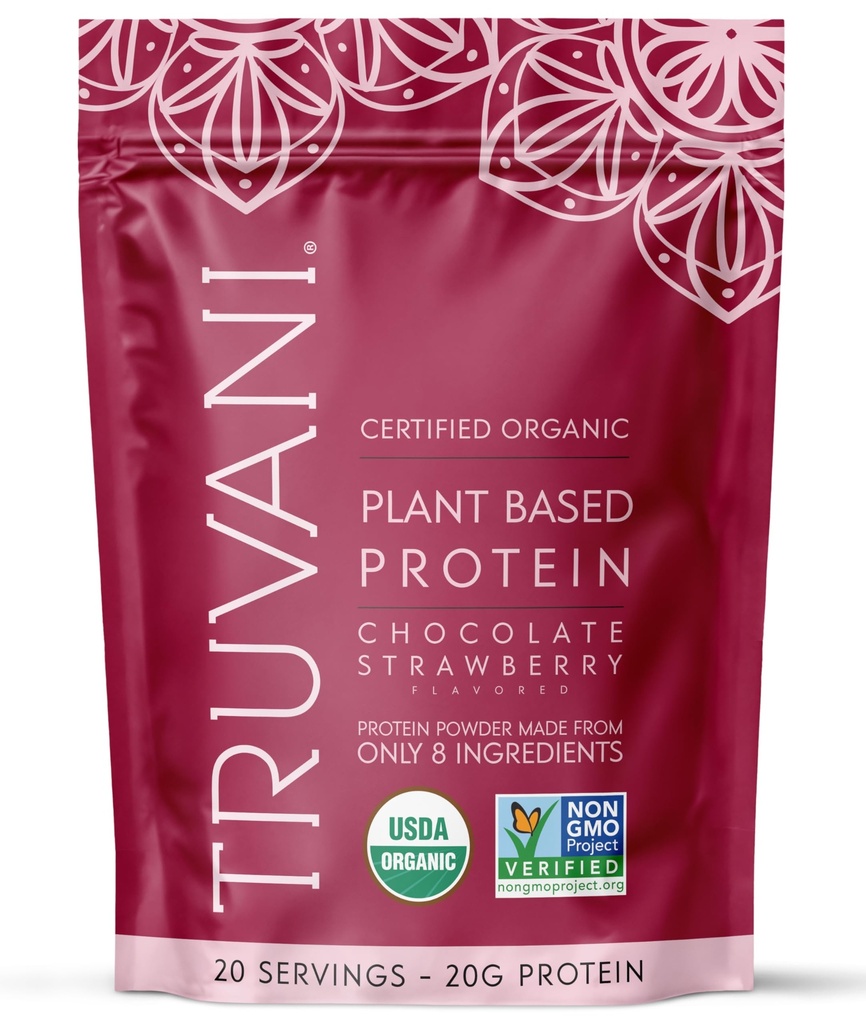 Truvani Vegan Pea Protein Powder ← Chocolate Fresa Silencio 20g Orgánica Planta Basada Proteína Silencio 20 Serviciones Silencio Keto Silencio Gluten &amp; Dairy Gratis Silencio Carb Bajo Silencio No Añadido Sugar