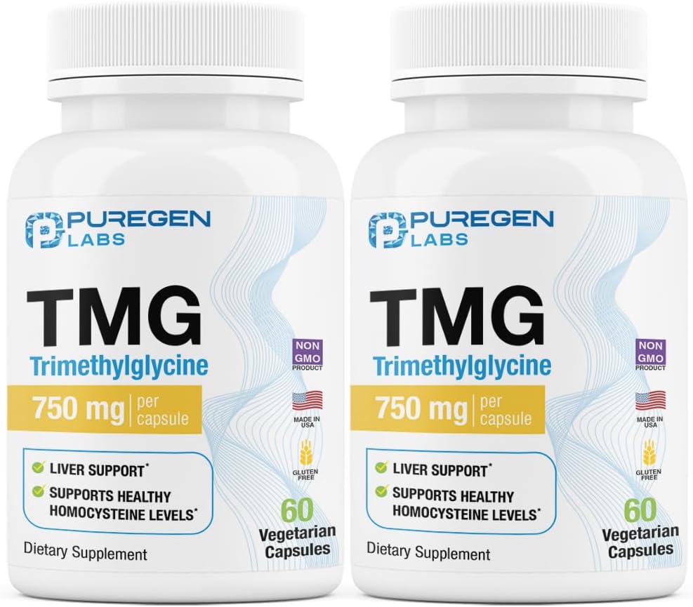 Laboratorios de Purogen TMG 750 mg – Suplemento Trimetilglycine – No GMO, NO Gluten y Dairy ← Hecho en EE.UU. - 2 Pack ← Total 120 cápsulas vegetarianas