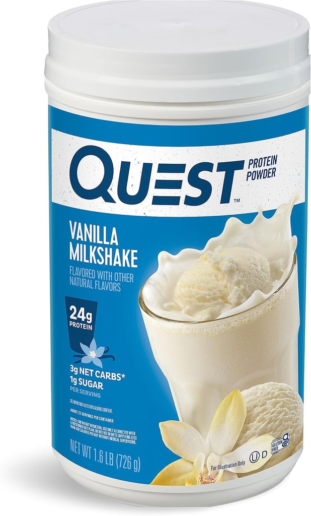 Quest Nutrition Vainilla Milkshake Protein Powder, 24g de Protein, 1g de Sugar, Low Carb, Gluten Free, 1.6 Libra, 23 porciones