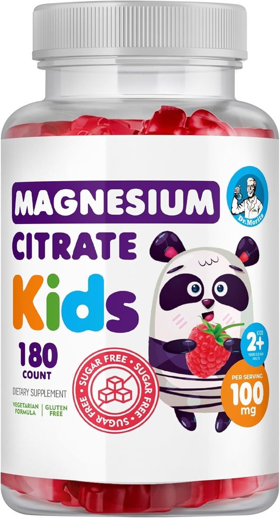 DR. MORITZ Gafas de Magnesio Calma Libre de Azúcar para Niños y Adultos - Gummies de Citrato de Magnesio No GMO - Raspberry Flavor - 1-Pack (180 Conteo)