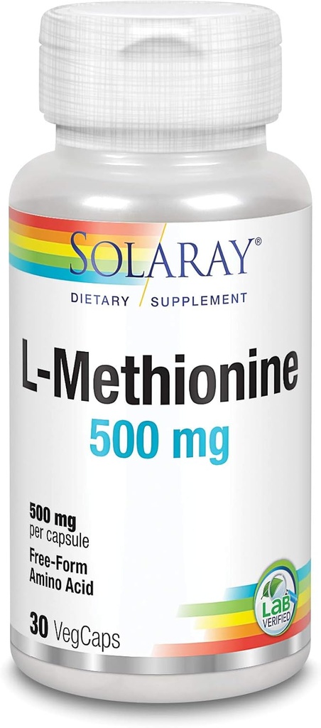 SOLARAY L-Methionine - Forma libre Aminoácidos - 500 MG (30 cápsulas)