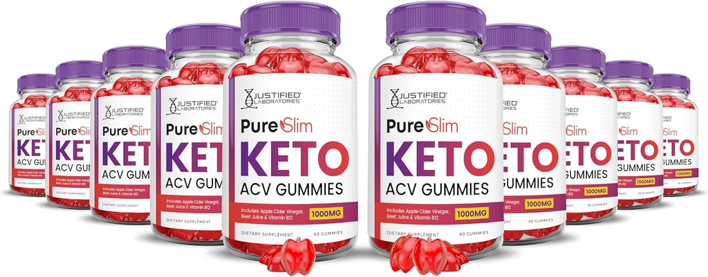 (10 Pack) Pure Slim Keto ACV Gummies Advanced Formula 1000MG PureSlim Keto Gummies Apple Sider Vinegar Formulado con Pomegranate Beet Juice Powder B12 Vegan Non GMO 600 Gummys