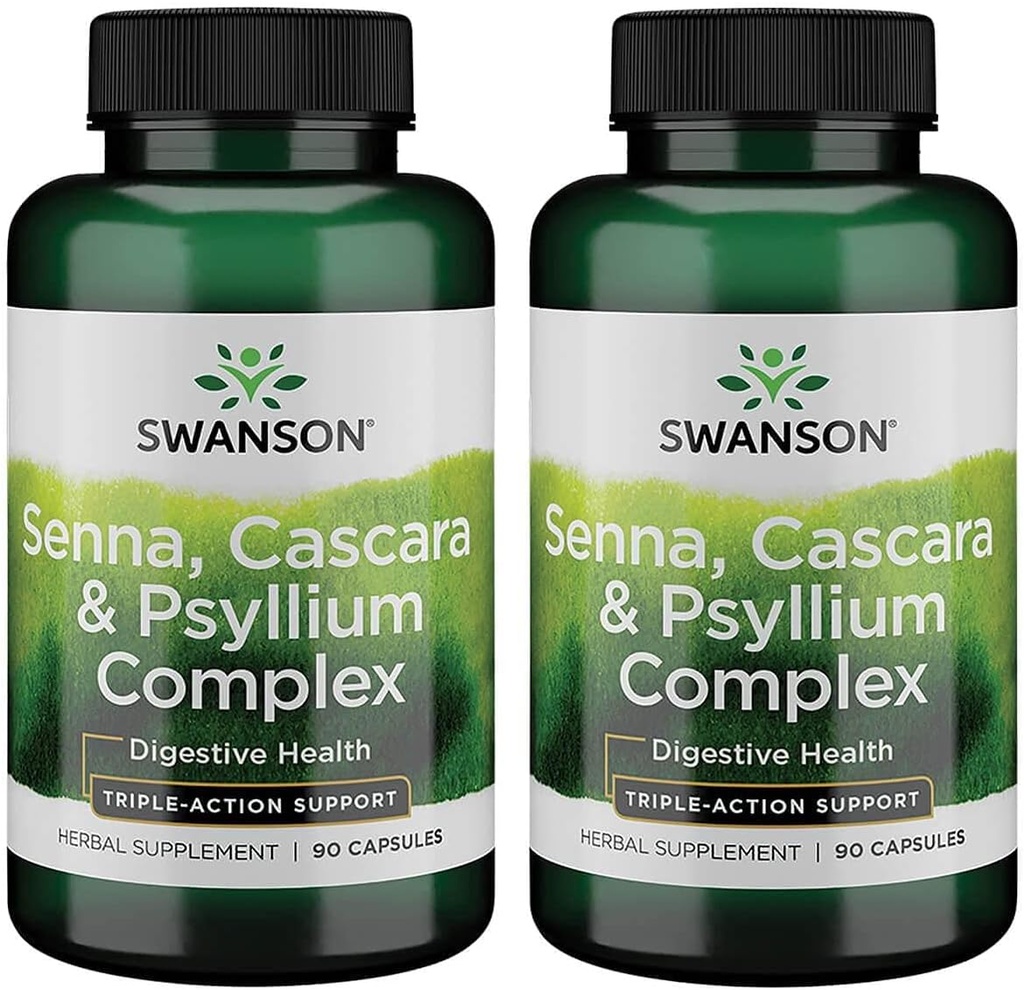 Swanson Senna Psyllium Cascara Complex GI Tract Regularity Support 90 Capsules (2 Pack)