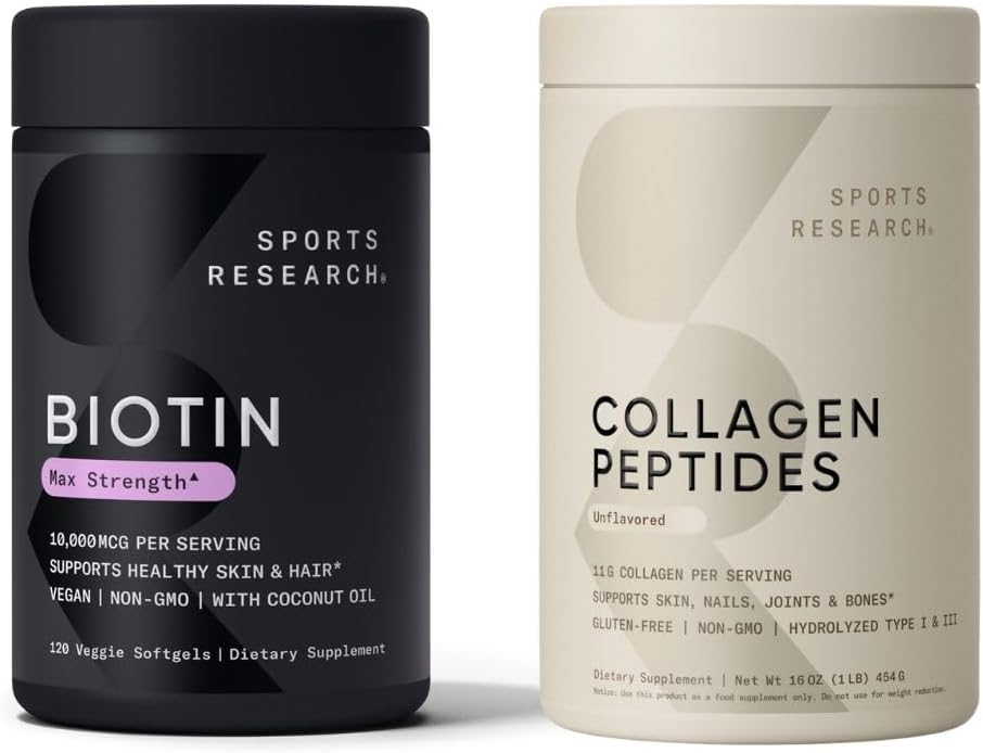 Collagen Peptides para Hombres Hidrolyzed Tipo 1 & 3 Suplemento Proteína Easy Mixing Vital Nutrients Proteínas y Vegan Biotina 10,000mcg Max Strength B7 120 Softgels (4 Month Supply)