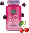 Jardín de la vida Código de vitaminas Gummy multivitamínico femenino con hierro: Folato, Biotina, D3 &amp; B12 para el cabello, pieles &amp; uñas + Probióticos para la salud inmunitaria " , no GMO, libre de gluten, 90 gomas de cereza