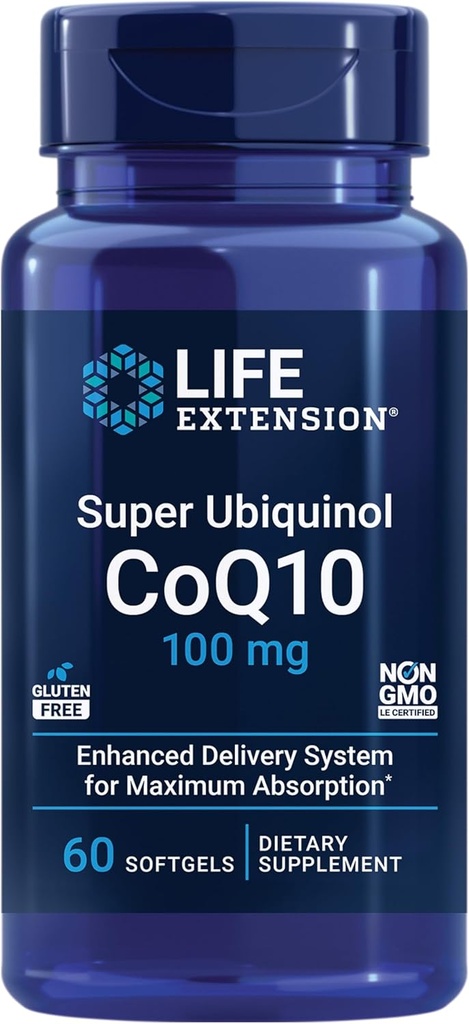 Life Extension Super Ubiquinol CoQ10, Heart Health Supplement, Cell Energy, oxidative Stress Defense, Maximum Absorption, 100 mg, Non-GMO, Gluten-Free, 60 softgels