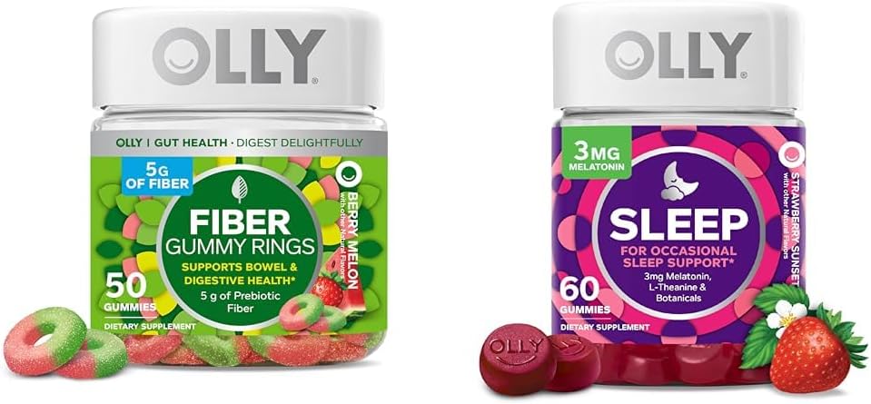 OLLY Fiber Gummy Rings 50ct &amp; Sleep Gummy 60ct with Melatonin, L-Theanine, Chamomile, Lemon Balm