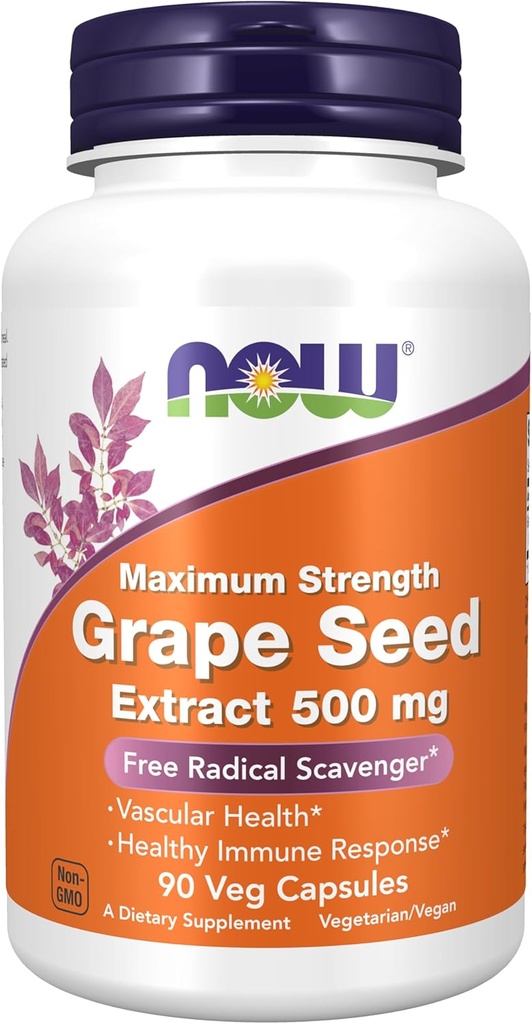 AHORA Suplementos, Grape Seed Extract, Maximum Strength 500 mg (un Extracto altamente concentrado con un mínimo de 90% Polyphenols), 90 Veg Capsules