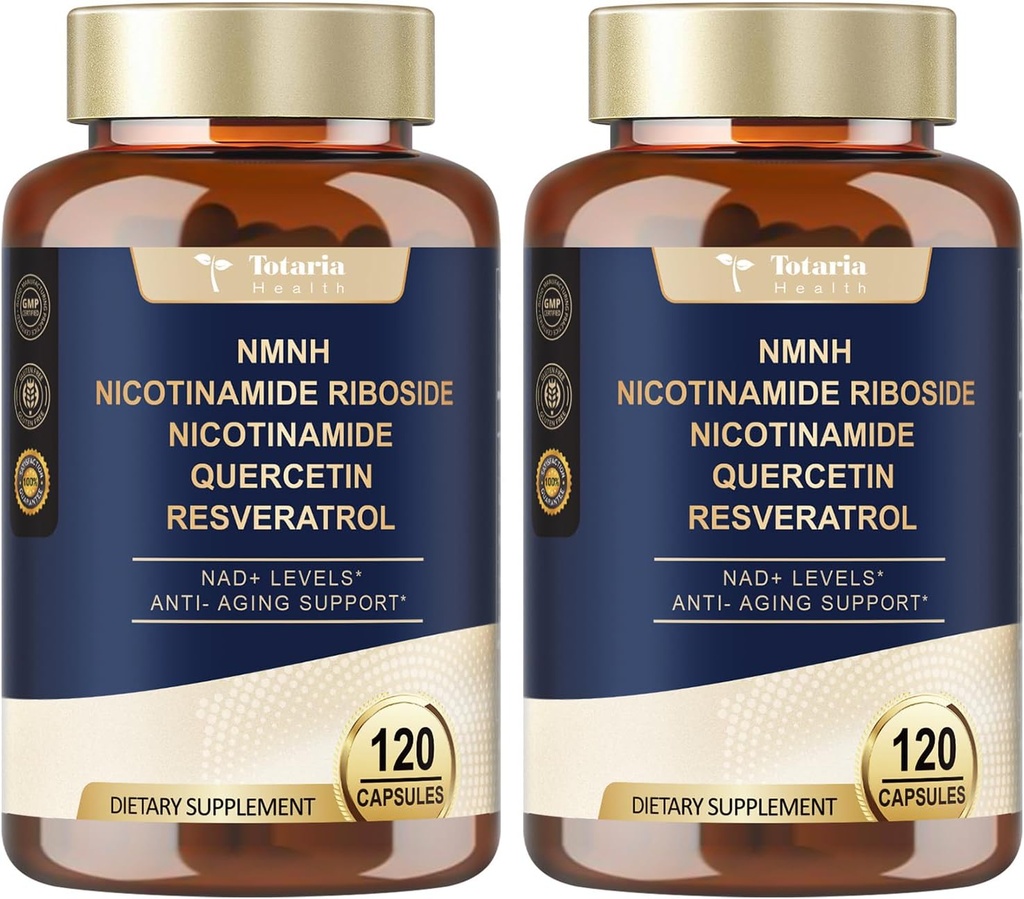 Totaria NMNH (Dihydronicotinamide Mononucleotide), NMNH Suplemento w/Niacinamide (Vitamin B3), Quercetin, Trans-Resveratrol, Support NAD+, Anti-Aging, Skin Cell Health & Energy, 240 Count