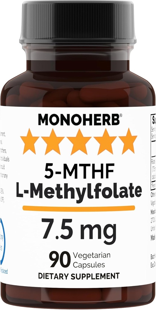 MONOHERB L-Methylfolate 7.5 mg - 90 cápsulas vegetarianas - Suplemento de folato de metil