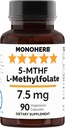 MONOHERB L-Methylfolate 7.5 mg - 90 cápsulas vegetarianas - Suplemento de folato de metil