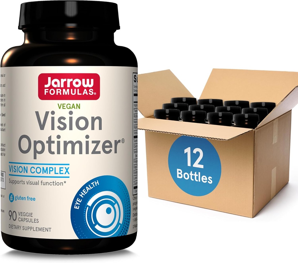 Jarrow Formulas Vision Optimizer Veggie Caps-90 Conde - Suplemento de ojos-Suplemento diario con Grape Seed Extract,Lutein & Zeaxanthin,Quercetin &amp; More-Non-GMO-Gluten Free,Pack of 12