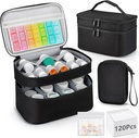 Bolsa de Organizador de Medicina, Almacenamiento de Botellas de Doble capas con 120 Pill Pouch Travel Baggies, Bolsa de Almacenamiento de Medicina Portátil para Píldoras, Vitaminas, Suministros Médicos para Almacenamiento en el Hogar, Primera Ayuda