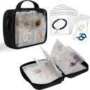 Caja de Joyas de Viajes Caja de Joyería Transparente Libro Binder Bolsa para Pendientes, Anillos, Collar, Pulsera, Negro