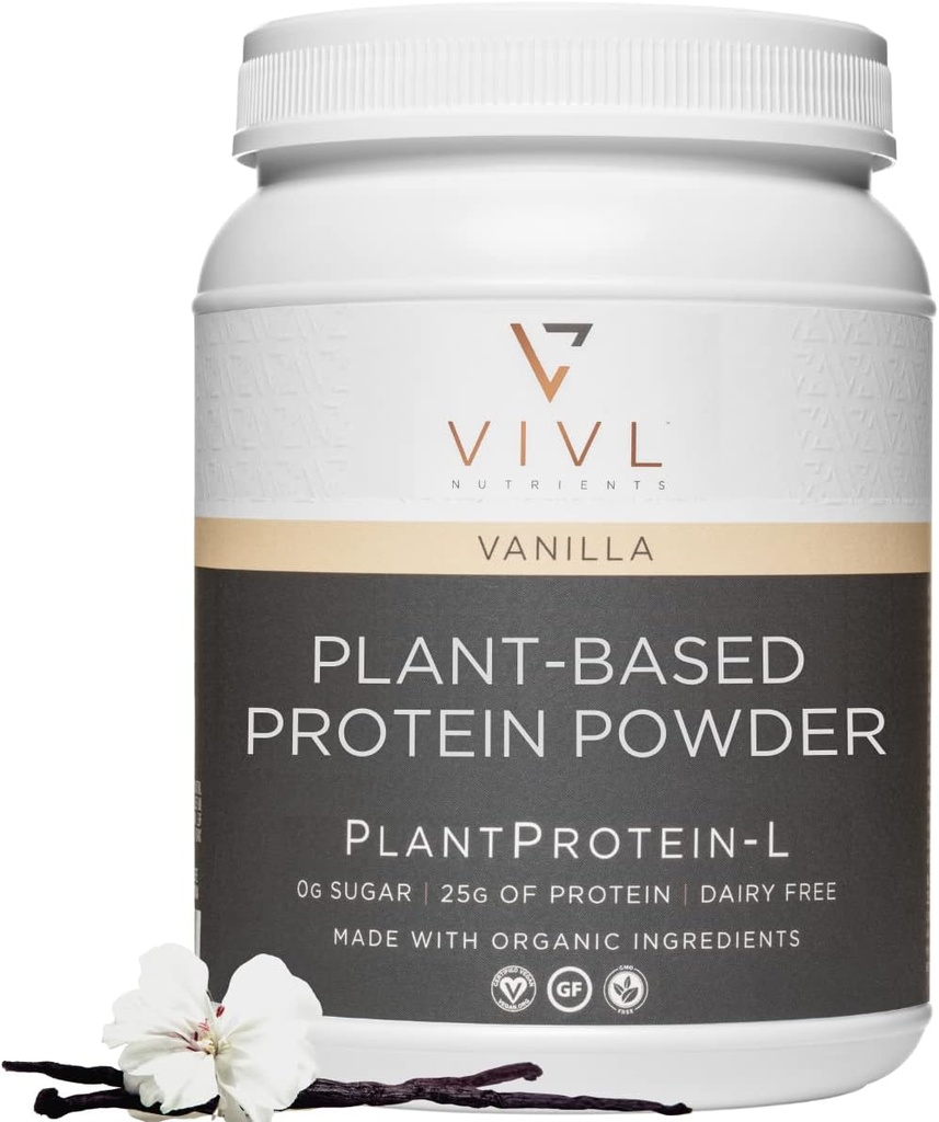 Vainilla de polvo Protein-L, Vegan, Orgánica, No Lácteos, No Azúcar, No Gluten, Keto, Baja Carb, Ingredientes Limpios, Bajo Fodmap, para Mujeres Hombres, 25g, 27 Serviciones, 33oz