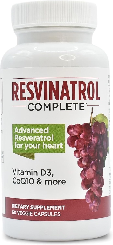Cápsulas, 60 suplementos de cuenta-reveratrol Apoyos Envejecimiento saludable, salud cardíaca y función inmunitaria con quercetina, extracto de semillas de uva, vitamina D3 y CoQ10