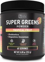 Super Greens Powder tóxico Superfood para apoyar enzimas digestivas y ruborizar con 2 probióticos de billón Ø Apoyar Niveles de energía " Gut Health ANTE GMP Certified, Non-GMO peru Tropical Fruit Refresher