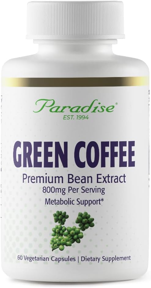 Paradise Herbs Green Coffee Bean, Active Whole Spectrum Extract, Super Potent, Ultra Pure, Vegan, Gluten Free, Non-GMO, 60 Count