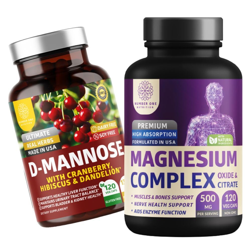 Número 1 Nutrición N1N Premium Magnesium Complex [500mg] Alta Absorción y D-Mannose [1350mg con Cranberry & Hibiscus], No GMO y sin gluten, 2 Pack Bundle