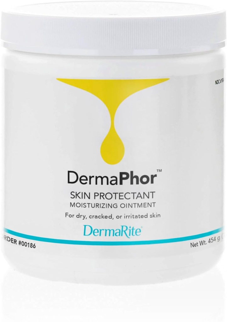 DermaRite DermaPhor Skin Protectant, Moisturizing Ointment - Soothes and Shields Dry, Cracked or Irritated Skin, Unscented - 16 oz. Jar, 1 Conde